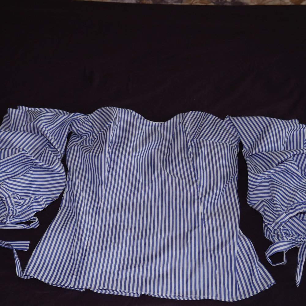 Dygarni 3/4 Ballon Sleeve, Sweetheart neckline Striped Blouse SZ S